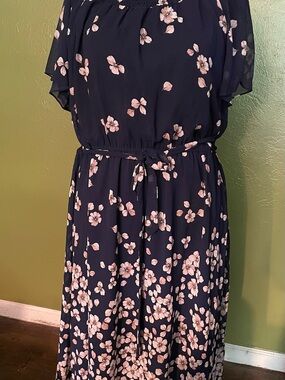 Studio One Navy Dress with Pink Floral Accents